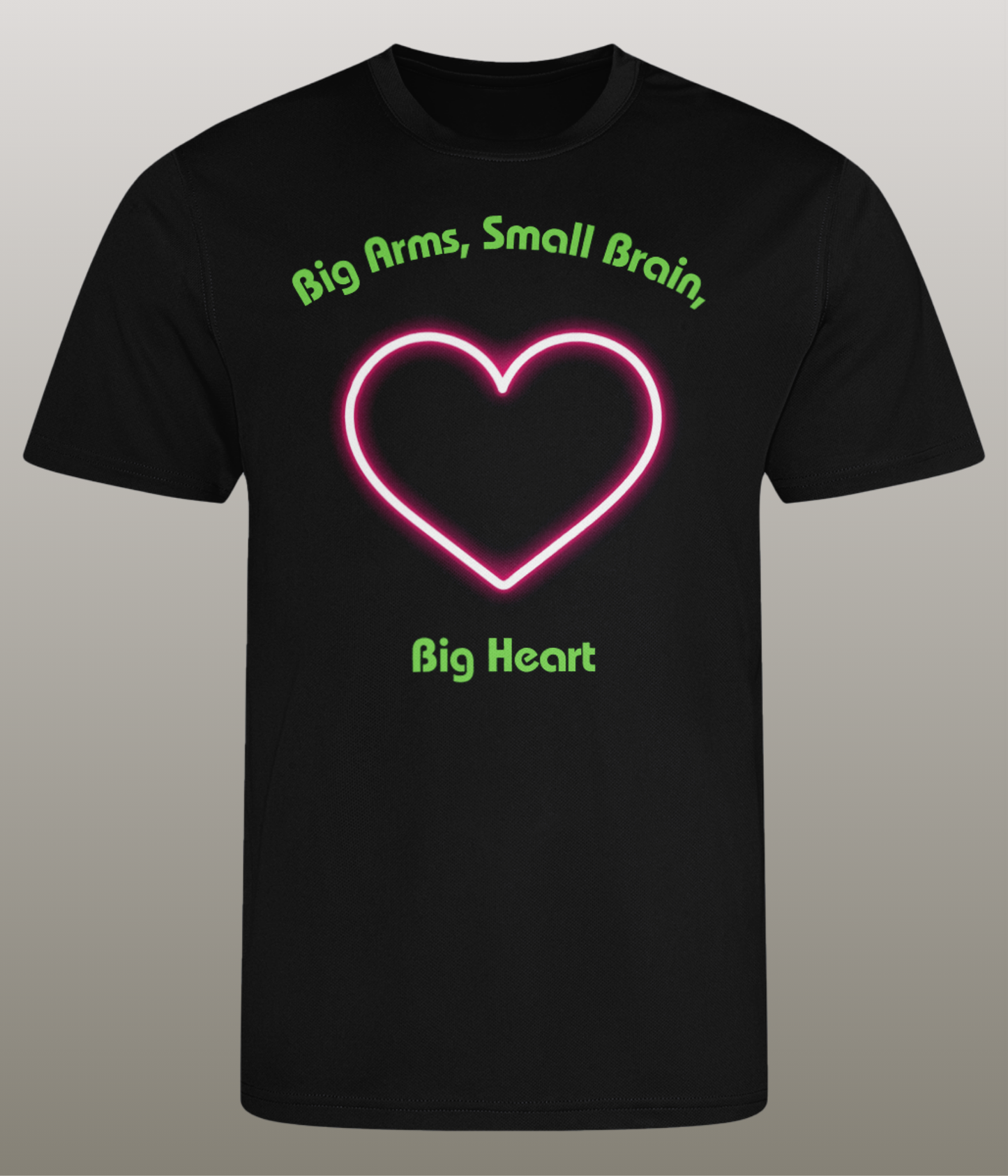 Big Arms, Small Brain, Big Heart T-Shirt - Grappig Fitness Shirt - 100% gerecycled polyester - Heren