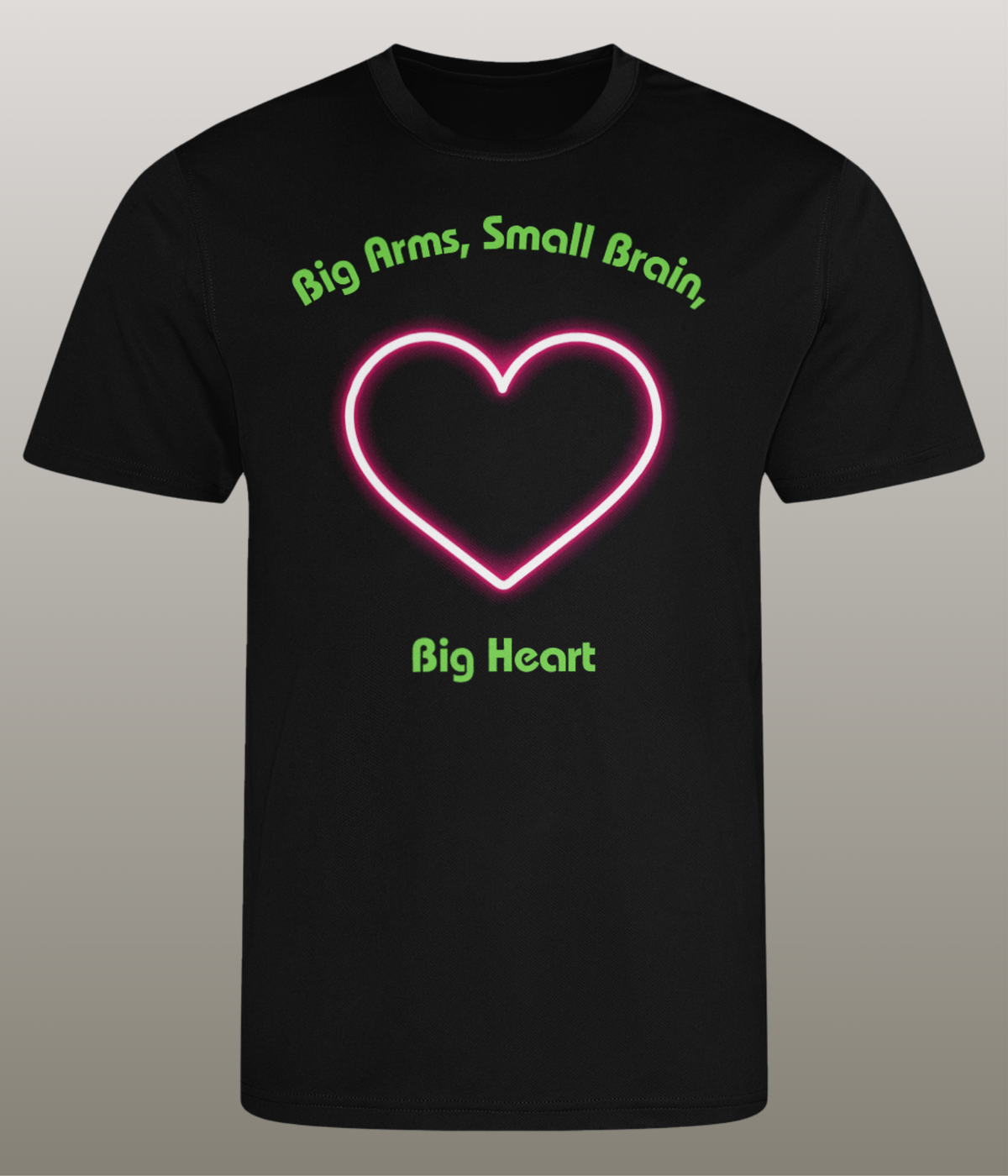 Big Arms, Small Brain, Big Heart T-Shirt - Grappig Fitness Shirt - 100% gerecycled polyester - Heren