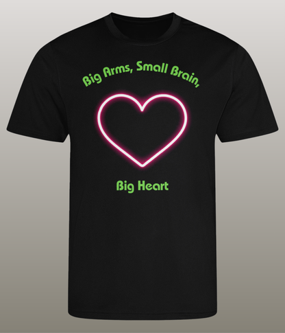 Big Arms, Small Brain, Big Heart T-Shirt - Grappig Fitness Shirt - 100% gerecycled polyester - Heren