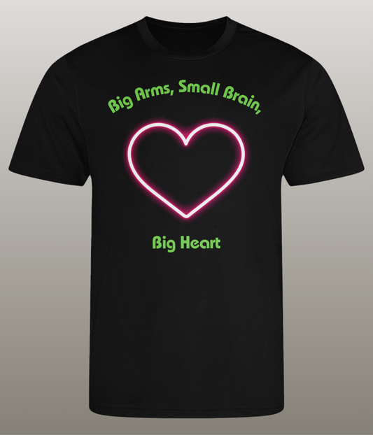 Big Arms, Small Brain, Big Heart T-Shirt - Grappig Fitness Shirt - 100% gerecycled polyester - Heren