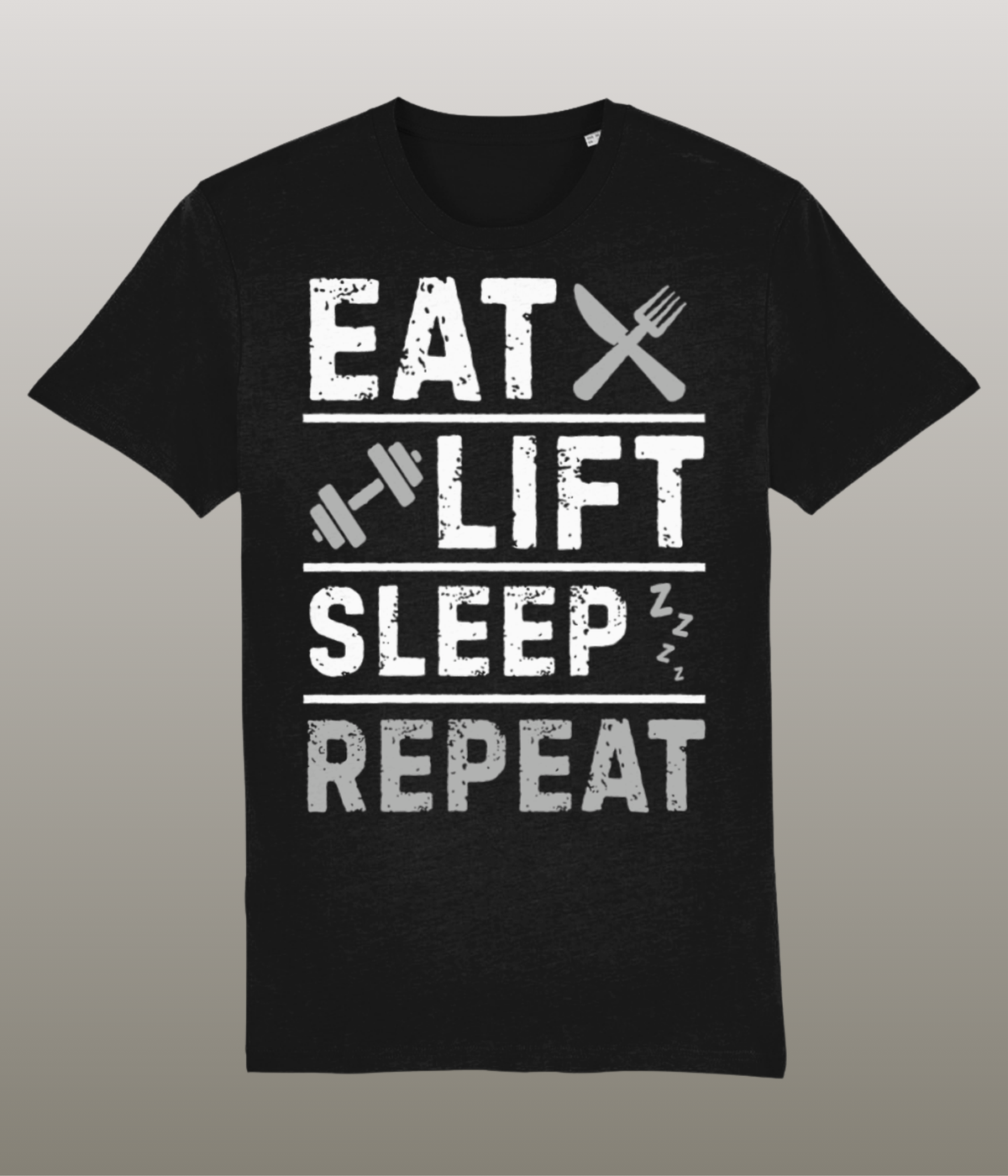 Eat Lift Sleep Repeat - Funny Gym Shirt - Medium Pasvorm - Hoge Kwaliteit Biologisch Katoen