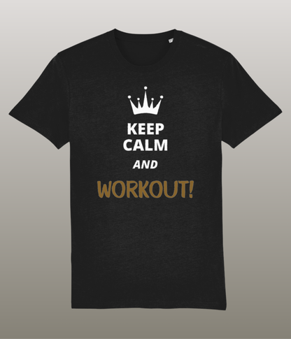 Keep Calm and Workout - T-Shirt - Medium Pasvorm - Hoge Kwaliteit Biologisch Katoen