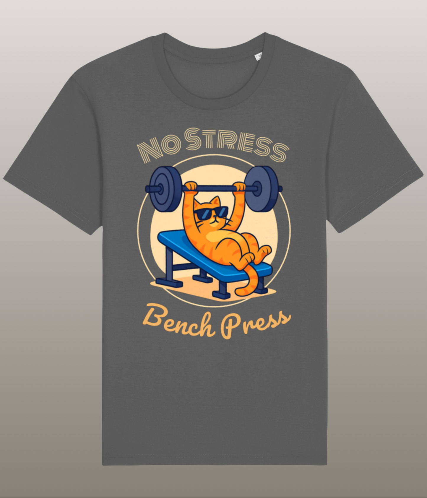 No Stress, Bench Press - Grappig Gym Shirt - Medium Pasvorm - 100% Biologisch Katoen