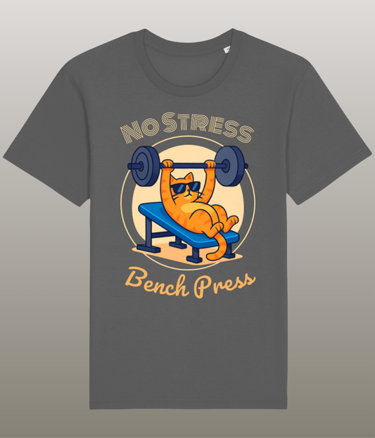 No Stress, Bench Press - Grappig Gym Shirt - Medium Pasvorm - Hoge Kwaliteit Biologisch Katoen