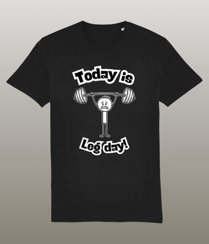 Today is Leg Day – The Pain is Coming - Minimalist Gym T-Shirt - Stokfiguur Design - 100% Biologisch Katoen